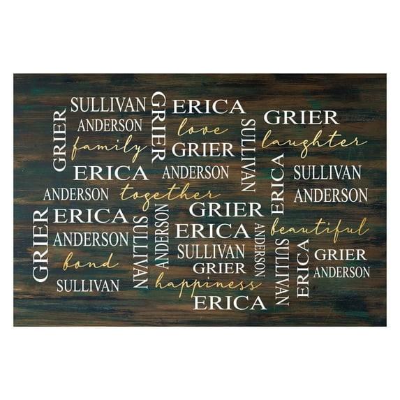 Personalized Planet 27x18 Love Laughter Beautiful Together Happiness Family of 4 Doormat with Custom Names Printed on Brown Rectangular 1/8” Thick Non Slip Mat for Kitchen Hallway Deck or Porch