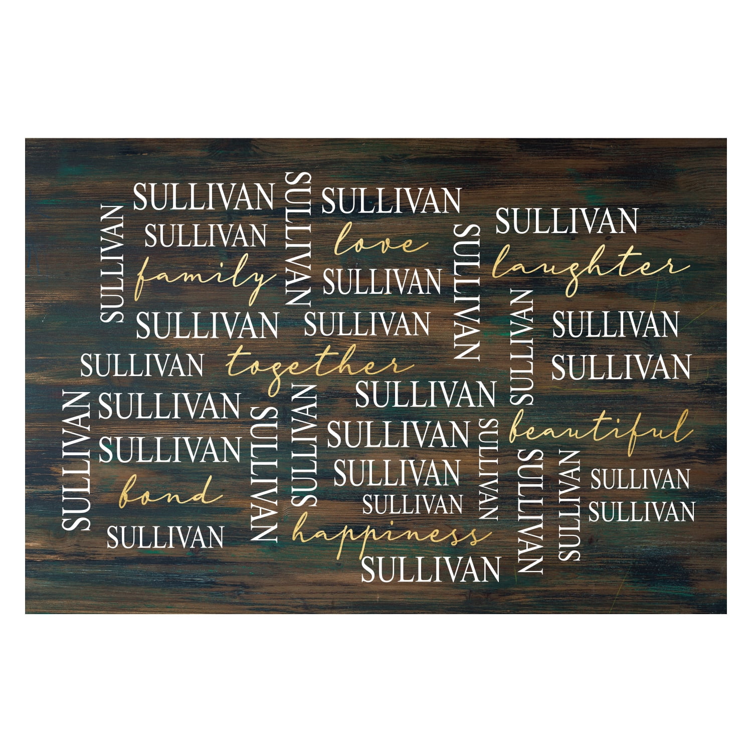 Personalized Planet 27x18 Love Laughter Beautiful Together Happiness Family Doormat with Custom Name Printed on Brown Rectangular 1/8” Thick Non Slip Mat for Kitchen Hallway Deck or Porch