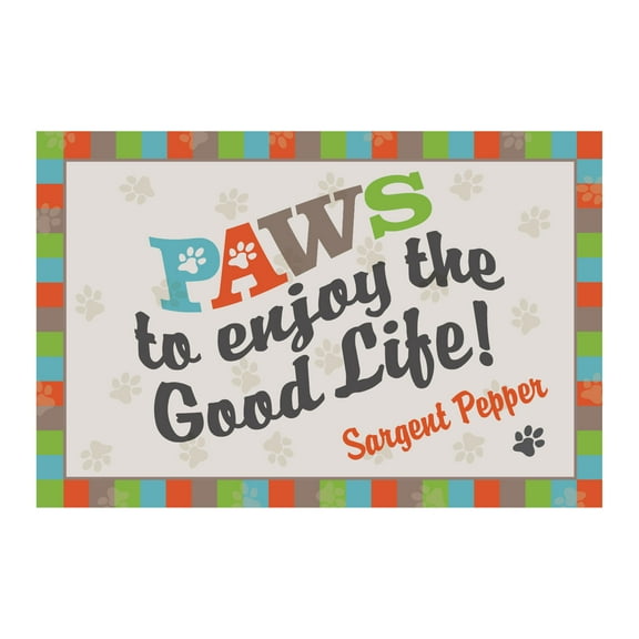 Personalized Planet 27x18 PAWS to Enjoy the Good Life Doormat with Custom Pet Name Printed on Colorful Rectangular 1/8 Thick Non Slip Mat for Kitchen Hallway Deck or Porch