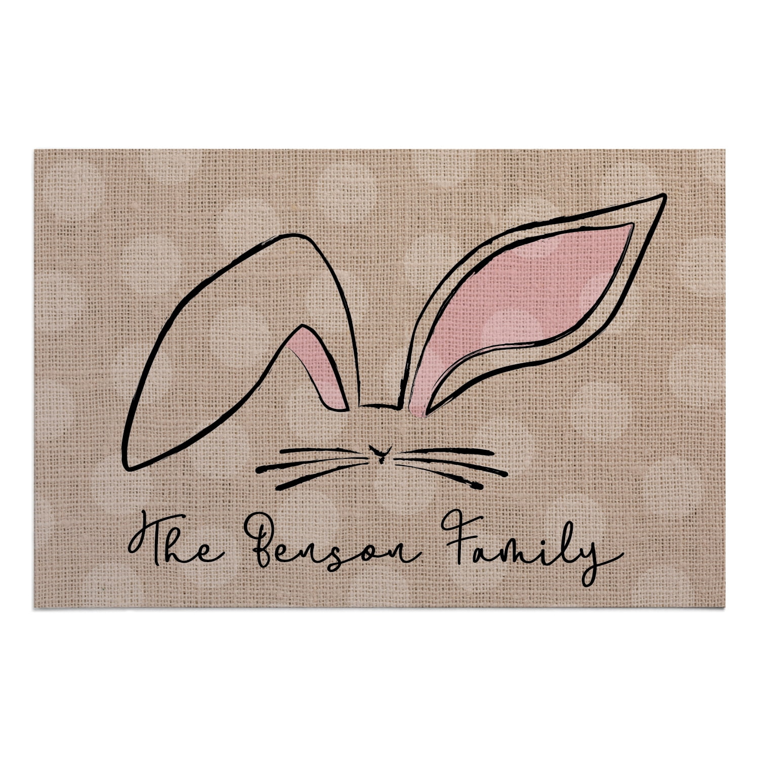 Personalized Planet 27x18 Polka Dot Bunny Ears Doormat with Custom Family Name Printed on Brown Rectangular 1/8” Thick Non Slip Mat for Kitchen Hallway Deck or Porch