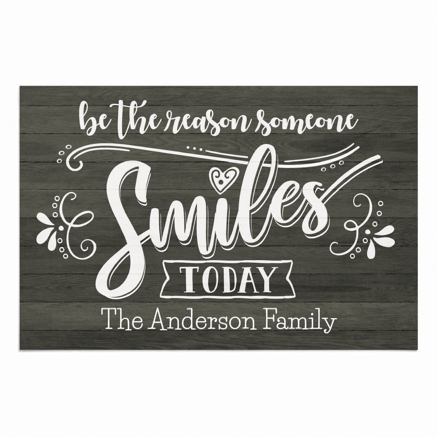 Personalized Planet 27x18 Be The Reason Someone Smiles Today Uplifting Doormat with Custom Family Name Printed on Gray Rectangular 1/4” Thick Non Slip Mat for Kitchen Hallway Deck or Porch