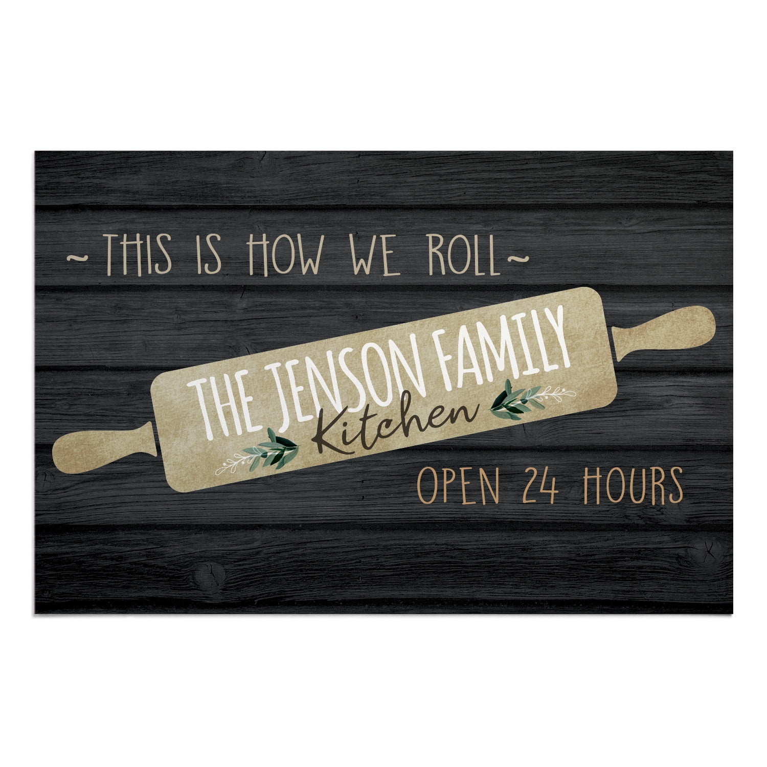 Personalized Planet 27x18 This is How We Roll Open Hours Kitchen Rolling Pin Doormat with Custom Family Name Printed on Dark Gray Rectangular 1/8” Thick Non Slip Mat for Kitchen Hallway Deck or Porch