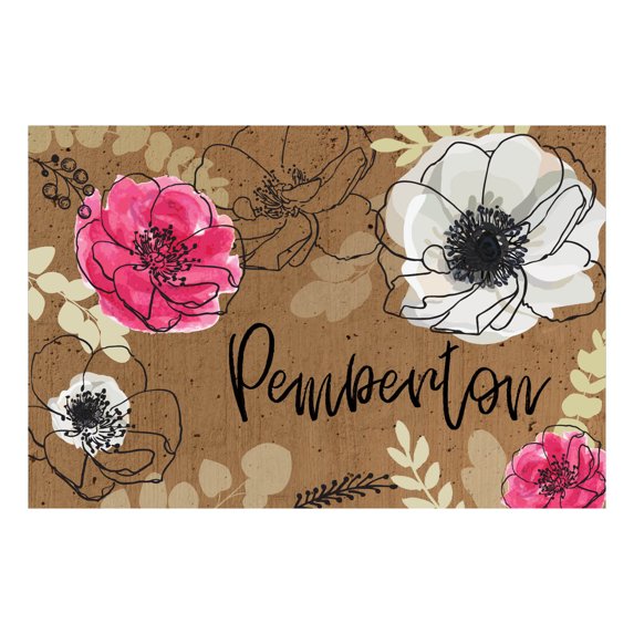 Personalized Planet 27x18 Spring Floral Doormat with Custom Family Name Printed on Brown Rectangular 1/4” Thick Non Slip Mat for Kitchen Hallway Deck or Porch