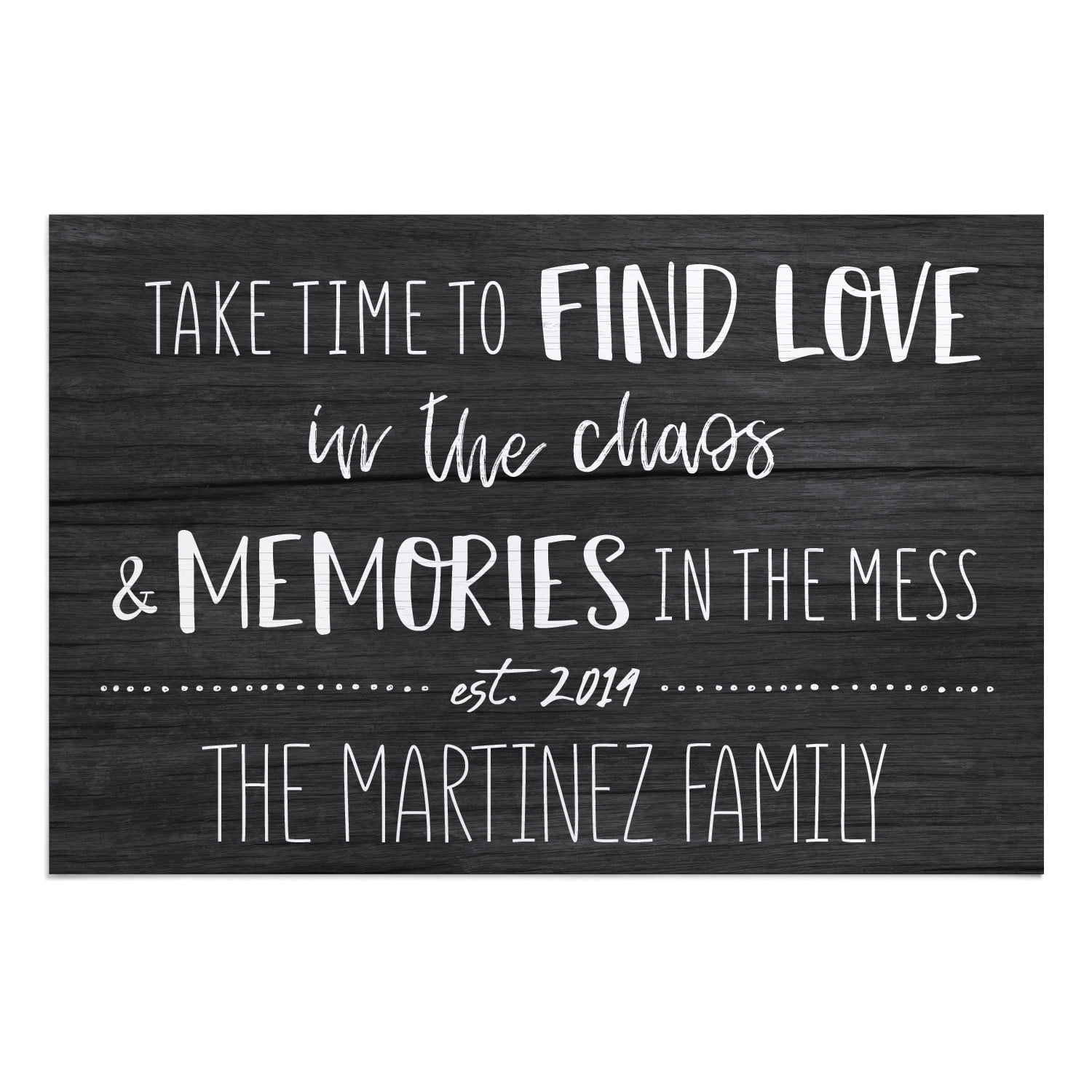 Personalized Planet 27x18 Take Time To Find Love in the Chaos and Memories Doormat with Custom Personalization Printed on Gray Rectangular 1/4” Thick Non Slip Mat for Kitchen Hallway Deck or Porch
