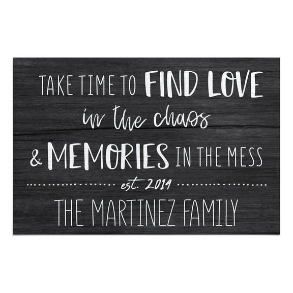 Personalized Planet 27x18 Take Time To Find Love in the Chaos and Memories Doormat with Custom Personalization Printed on Gray Rectangular 1/8” Thick Non Slip Mat for Kitchen Hallway Deck or Porch