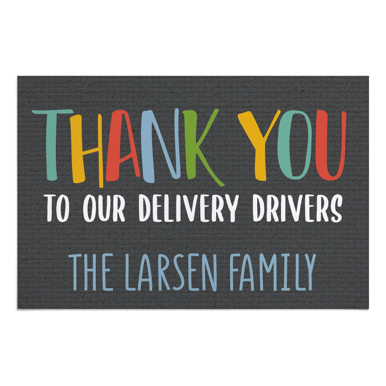 Personalized Planet 27x18 Thank You To Our Delivery Drivers Doormat with Custom Family Name Printed on Colorful Rectangular 1/8” Thick Non Slip Mat for Kitchen Hallway Deck or Porch
