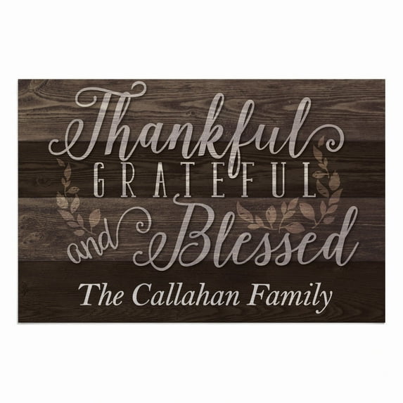 Personalized Planet 27x18 Thankful, Grateful and Blessed Personalized Doormat on Durable Indoor Outdoor 1/8" Thick Low Profile Mat with Non Slip Rubber Backing