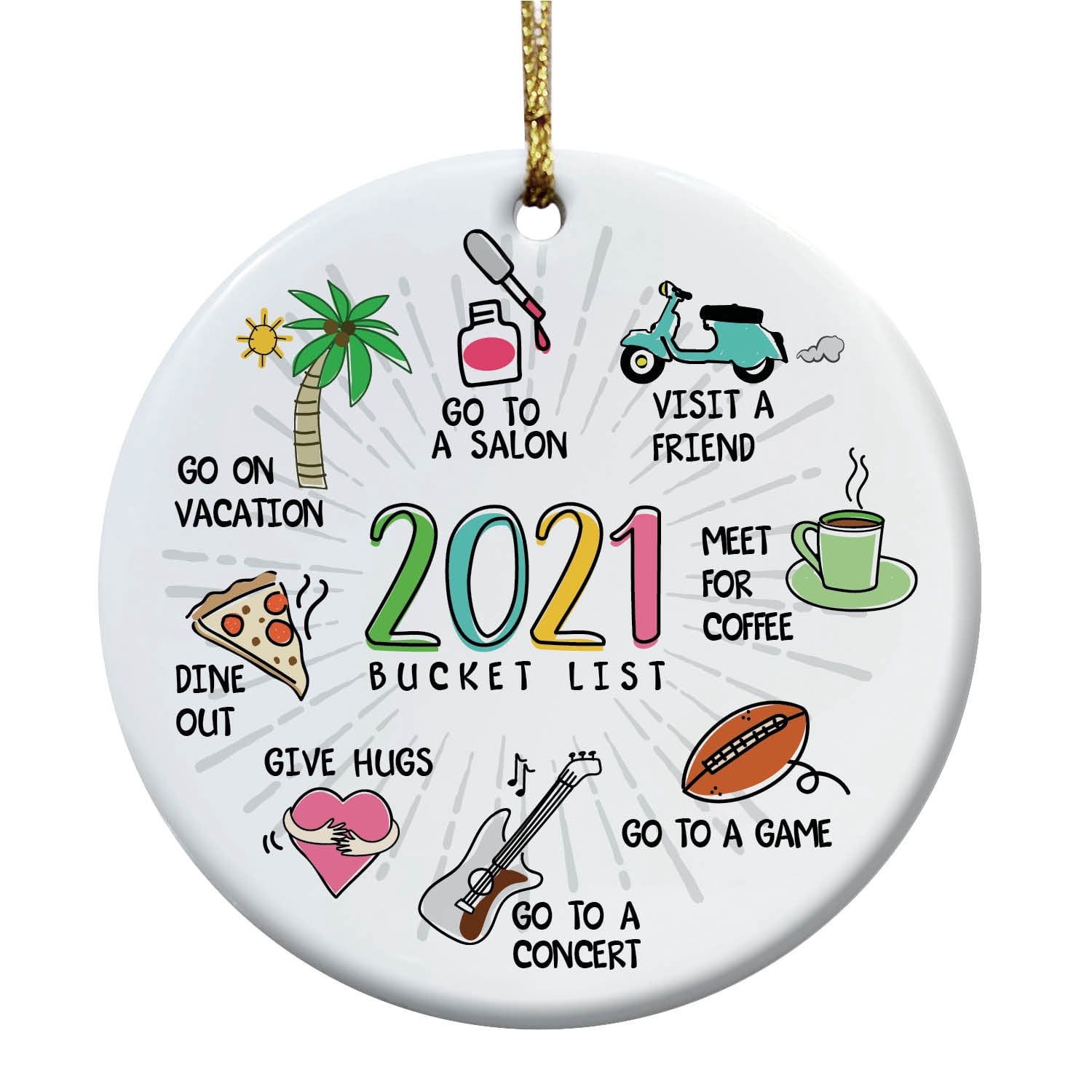 Personalized Planet 2021 Bucket List Christmas Tree Ornament with COVID Humor on Porcelain Round Decoration
