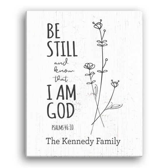 Personalized Planet Be Still and Know That I Am God PSALMS 46:10 Spiritual Canvas Wall Art Print on Wood Frame with Custom Name - Ready to Hang in Kitchen Office Family or Living Room, 11x14