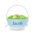 thumbnail image 1 of Personalized Planet Blue and White Liner with Custom Name Printed in Blue Letters on White Woven Spring Easter Basket with Collapsible Handle for Egg Hunt or Book Toy Storage, 1 of 6