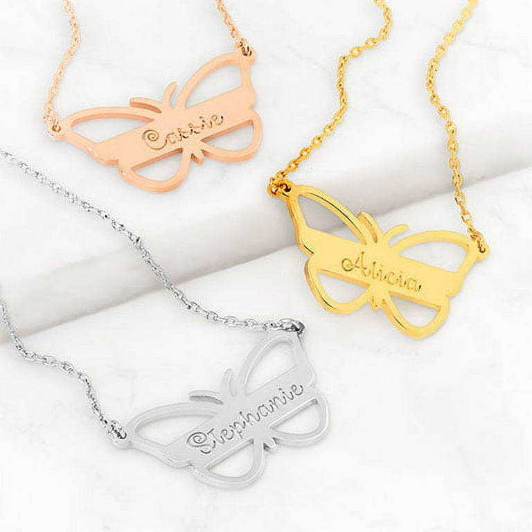 Personalized Planet Engraved Open Butterfly Necklace Women s
