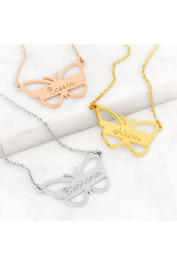 Engraved Open Butterfly Necklace ,Women's