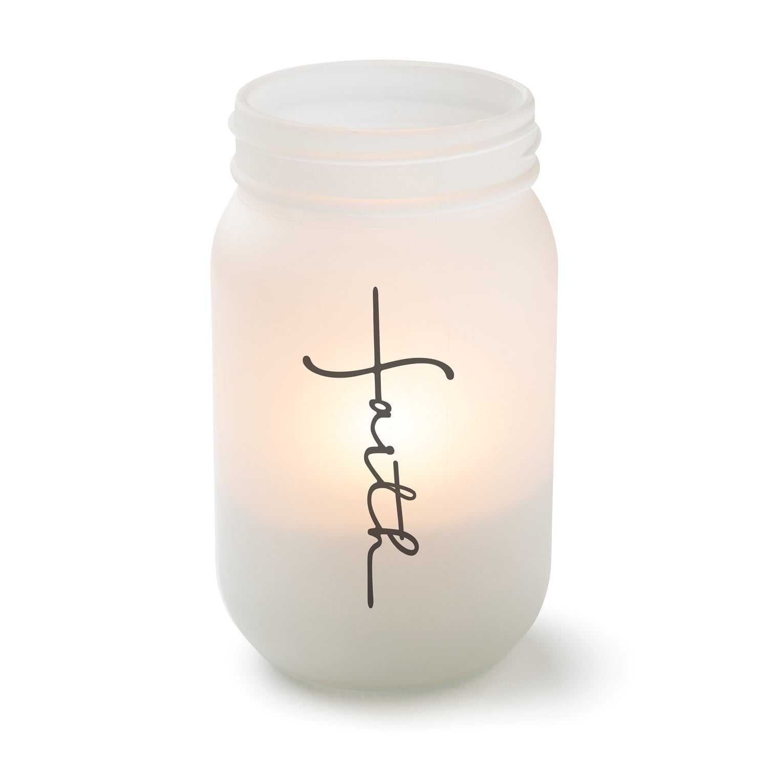 Personalized Planet Faith Frosted Glass Mason Jar Votive Candle Holder, 10.25 oz 3x5