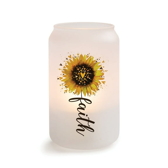 Personalized Planet Faith Sunflower Frosted Glass Spiritual Votive Candle Holder for Hallway Display or Tabletop Décor, 13 oz 2.5x5