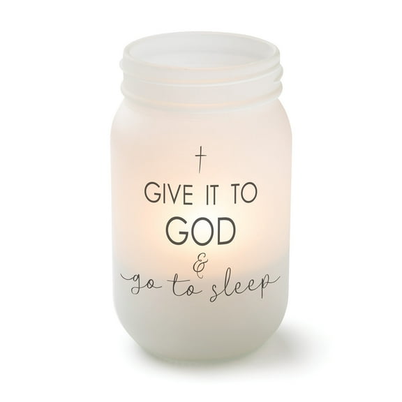 Personalized Planet Give It To God and Go To Sleep Frosted Glass Mason Jar Votive Candle Holder