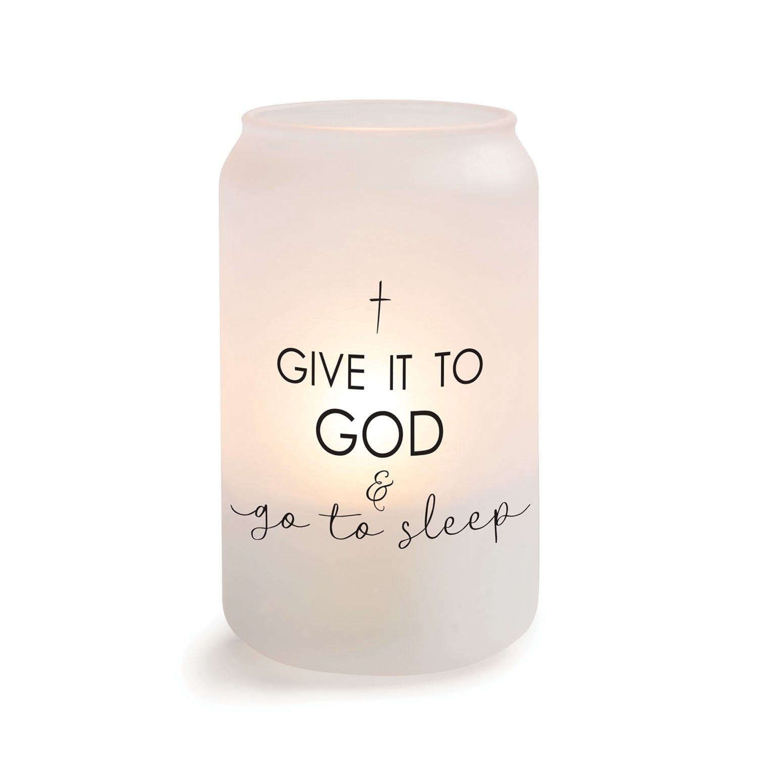 Personalized Planet Give It To God and Go To Sleep Frosted Glass Spiritual Votive Candle Holder for Hallway Display or Tabletop Décor, 13 oz 2.5x5