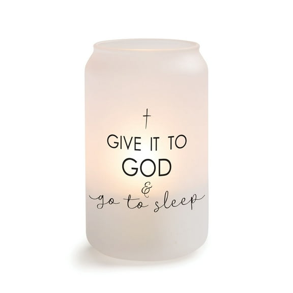 Personalized Planet Give It To God and Go To Sleep Frosted Glass Spiritual Votive Candle Holder for Hallway Display or Tabletop Dcor, 13 oz 2.5x5