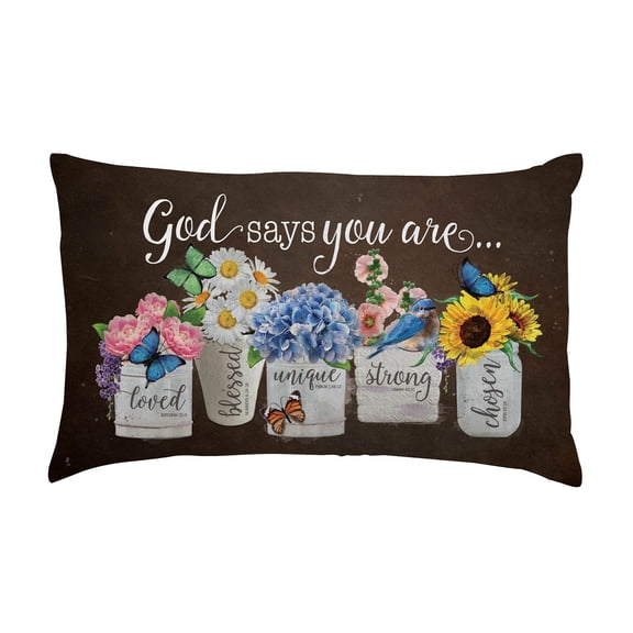 Personalized Planet God Says You Are Lumbar Throw Pillow with Brown Rectangular Removable Cover | Spiritual Decoration for Chair Sofa Couch Living Room or Bedroom of Faith | 20x12