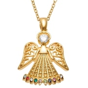 Personalized Planet Goldtone Family Birthstone Filigree Angel Necklace ,Womens