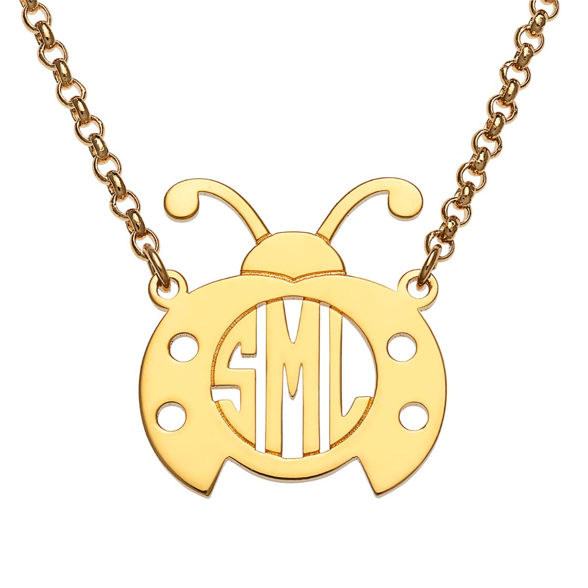 Personalized Planet Goldtone Ladybug Monogram Necklace ,Women's