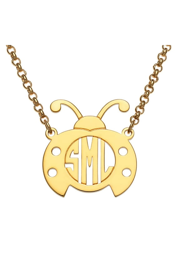 Goldtone Ladybug Monogram Necklace ,Women's