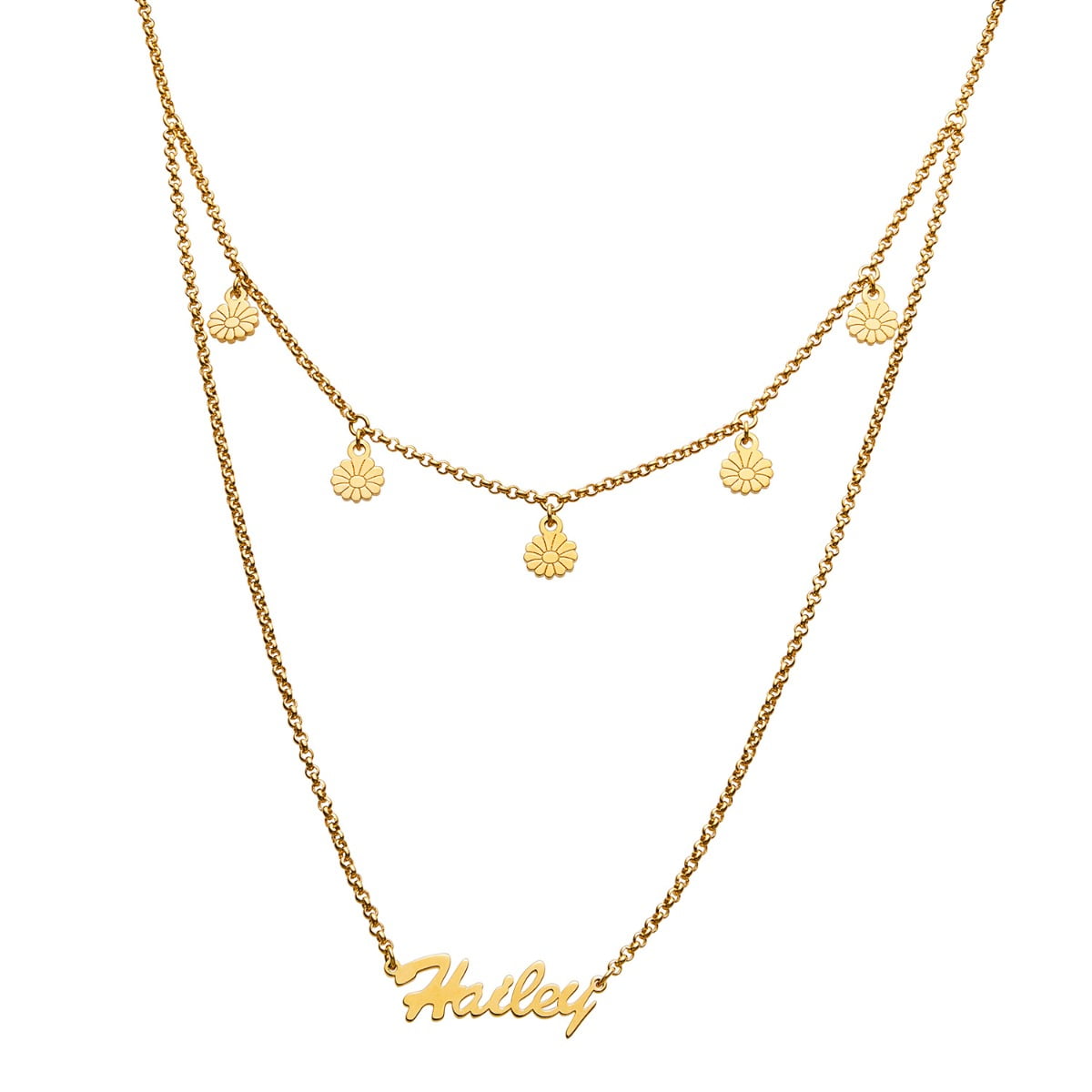 Personalized Planet Goldtone Layered Name Necklace with Flower Charms ,Women's