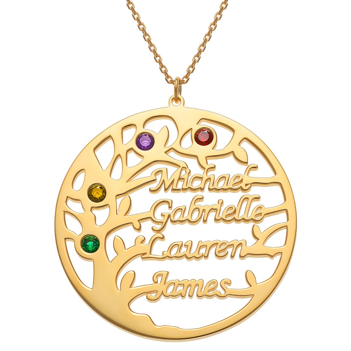 Personalized Planet Goldtone Name and Birthstone Family Tree