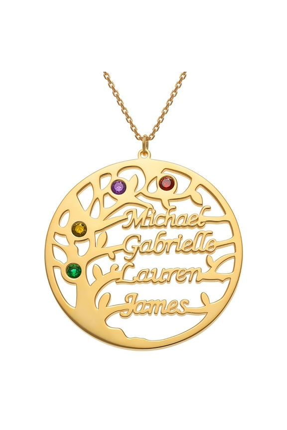 Goldtone Name and Birthstone Family Tree Necklace ,Women's