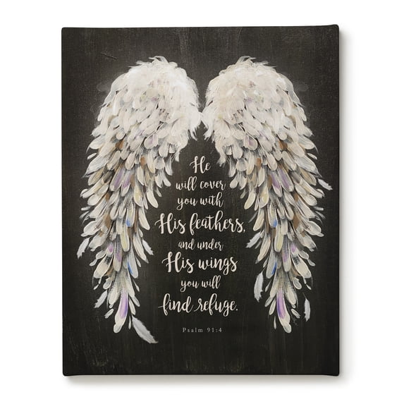 Personalized Planet He Will Cover You with His Feathers Psalm 91:4 Spiritual Charcoal Gray Canvas Wall Art
