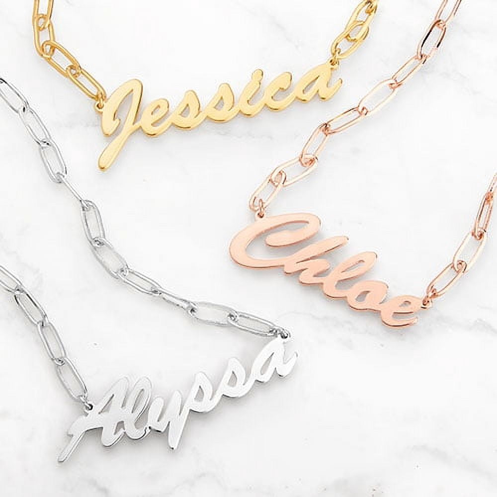 Personalized Planet Hollywood Script Name Paperclip Chain Necklace ,Women's