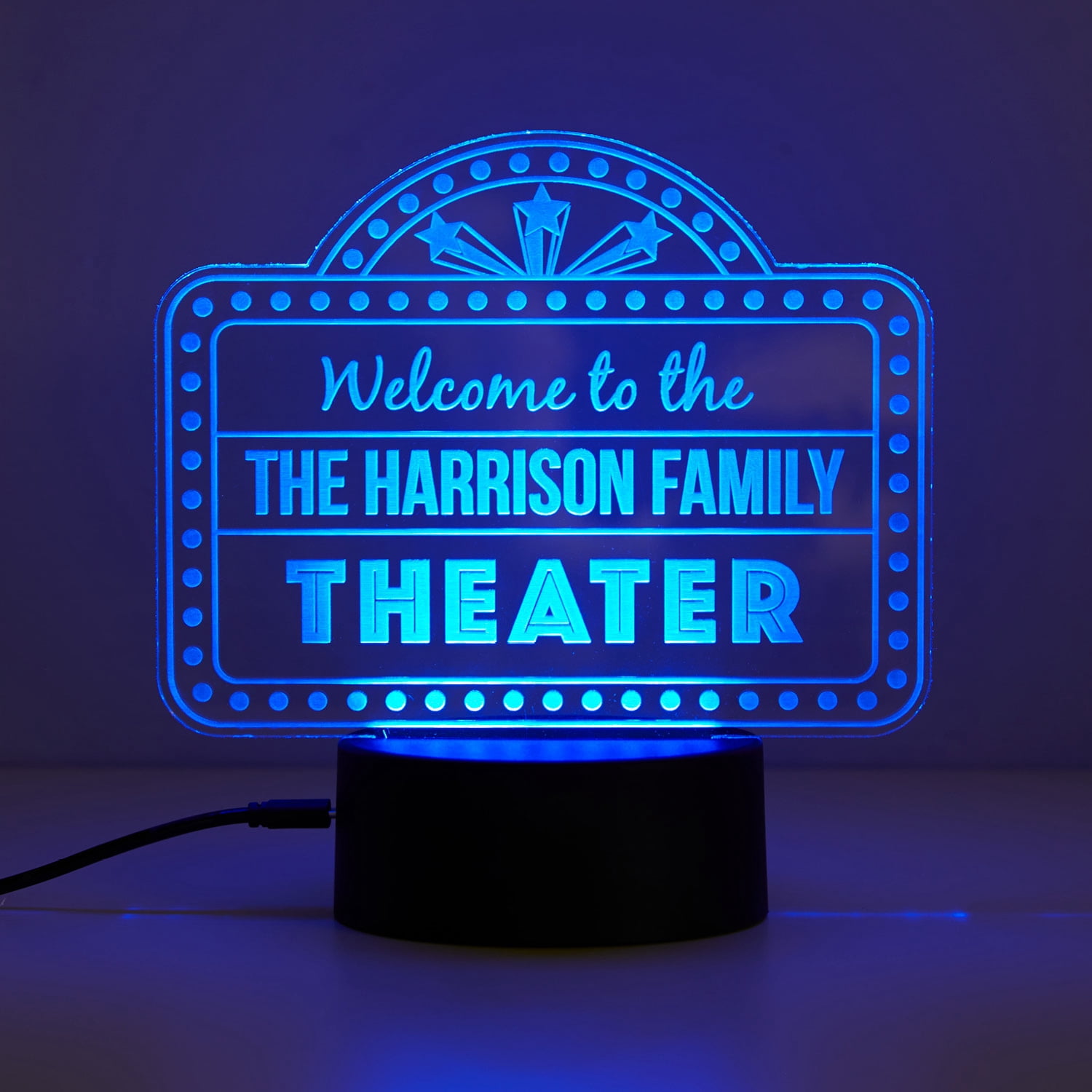 Personalized Planet Home Family Theather Multicolor LED Night Light with Custom Name Laser Engraved on Acrylic Design Insert
