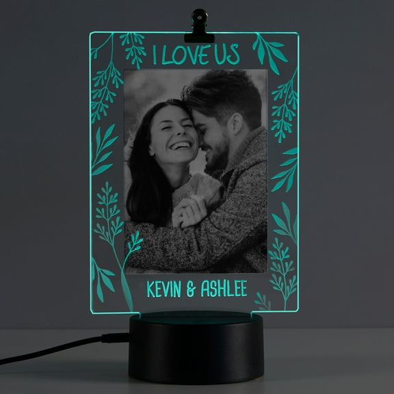 Personalized Planet I Love Us Vertical Photo Frame and Multicolor LED Night Light with Custom Personalization Laser Engraved on Acrylic Design Insert | Holds 4x6 Photo