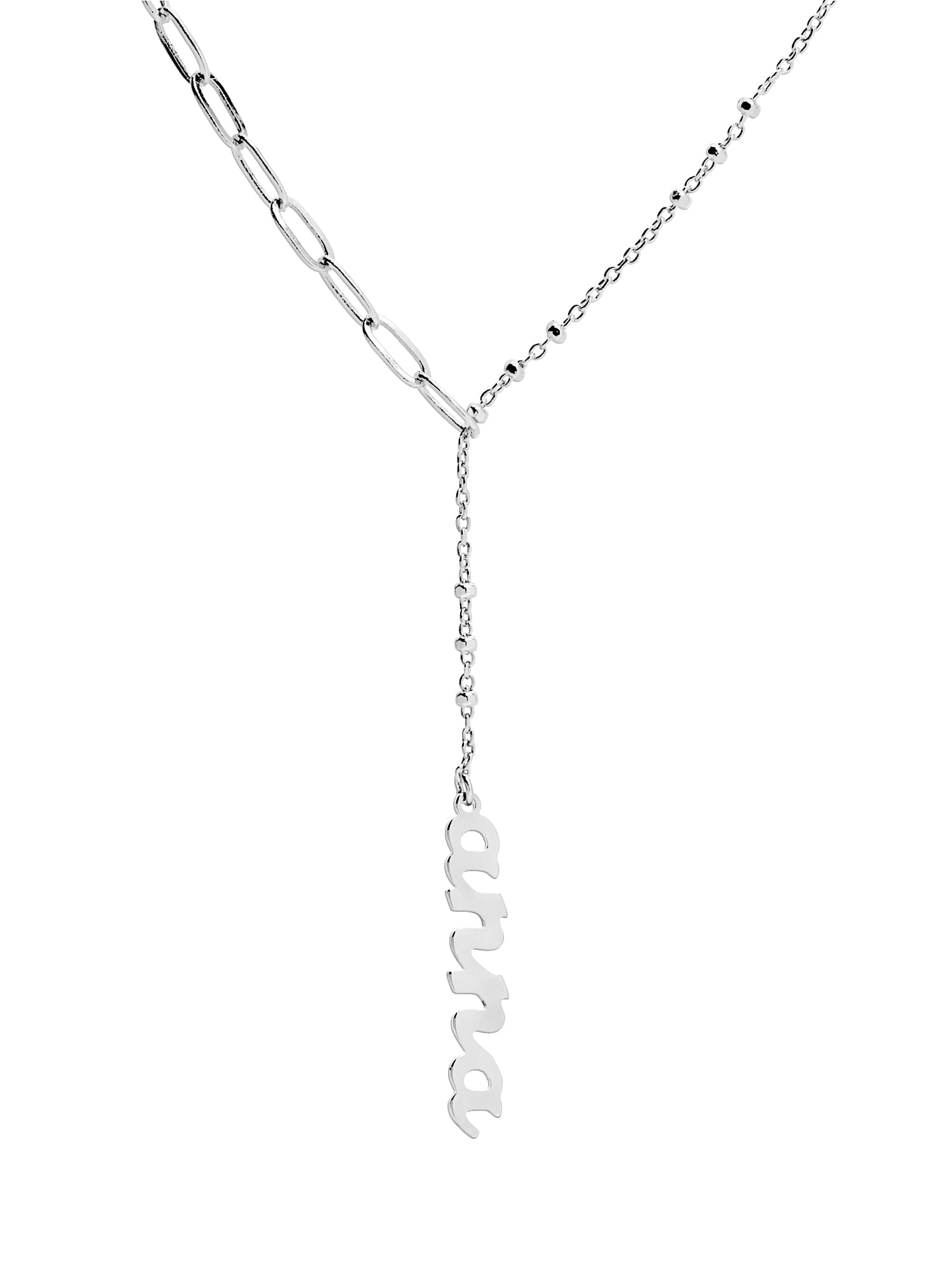 Personalized Planet Lowercase Script Mixed Chain Adjustable Y-Necklace ,Women's