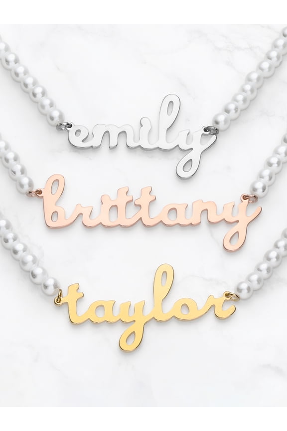 Lowercase Script Name Glass Pearl Necklace ,Women's
