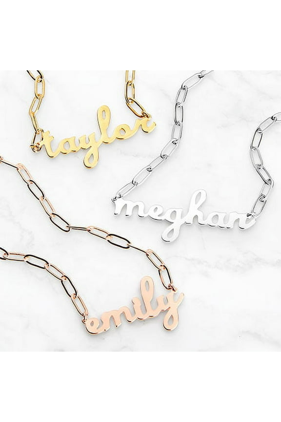 Lowercase Script Name Paperclip Chain Necklace ,Women's