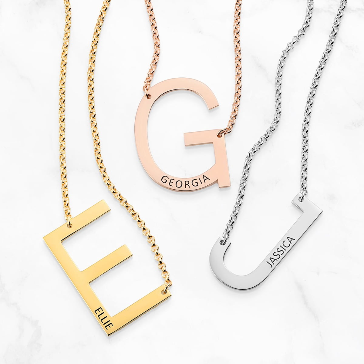 Personalized Planet Medium Initial with Engraved Name Station Necklace ,Women's