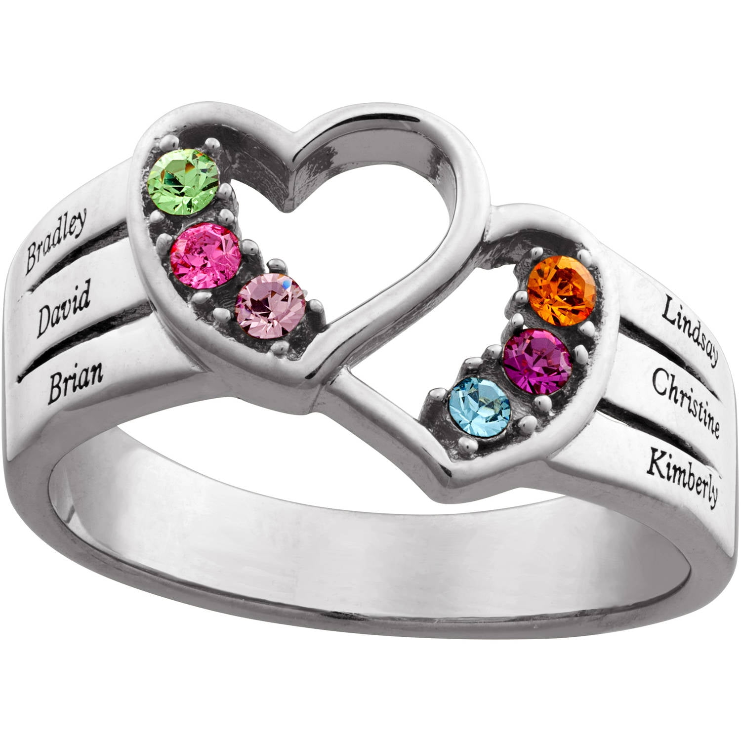 Personalized Mother's Ring 5 Birthstones 5 Engraved Names Flower Desig –  Think Engraved