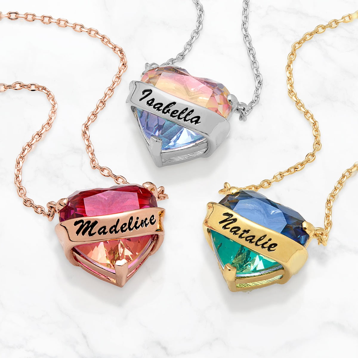 Personalized Planet Name Wrapped Iridescent Heart Necklace ,Women's