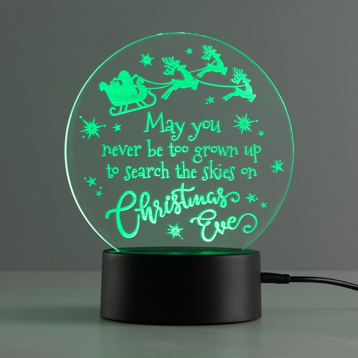 Personalized Planet Never too Grown Up on Christmas Eve Christmas Multicolor LED Night Light on Acrylic Design Insert | Base Projects 7 RGB Colors | Includes USB Power Cable, 5.5x8.5
