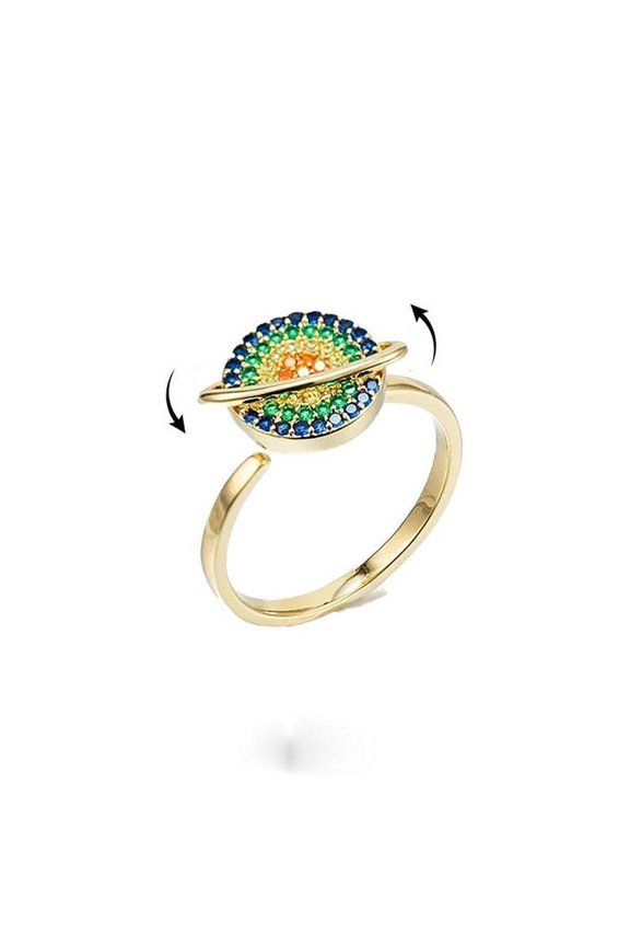 Personalized Planet Opening Ring For Women Copper Gold Plated Adjustable Rotating Gem With Geometric Planet Design