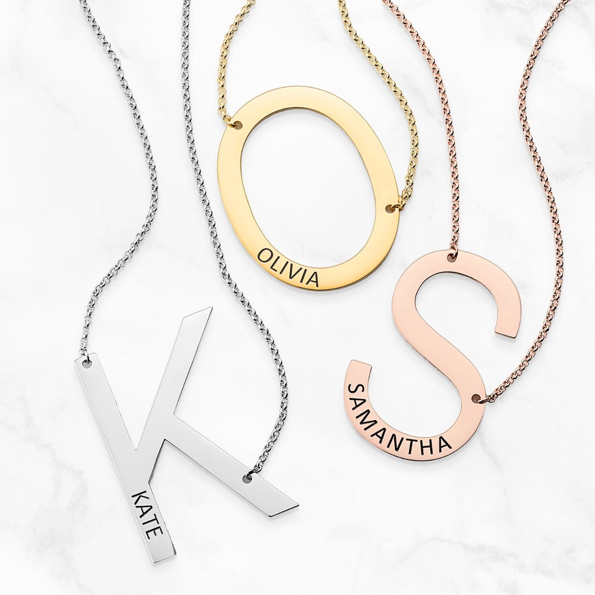 Personalized Planet Oversized Initial with Engraved Name Station Necklace ,Women's