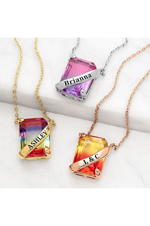 Banner Iridescent Crystal Emerald cut necklace ,Women's