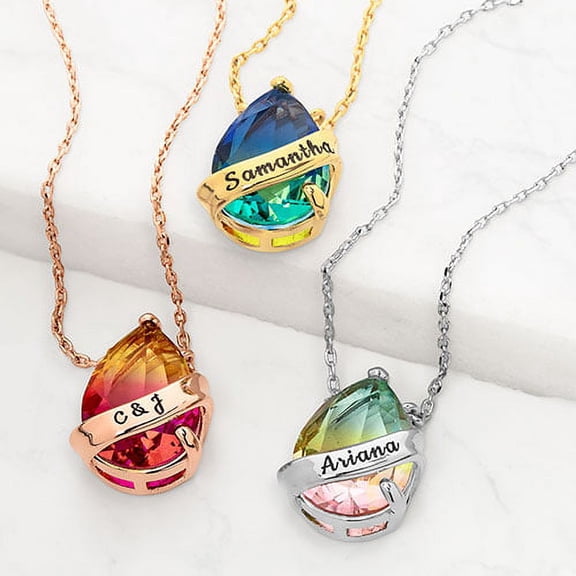 Personalized Planet Personalized Planet Banner Iridescent Crystal Teardrop Necklace ,Women's