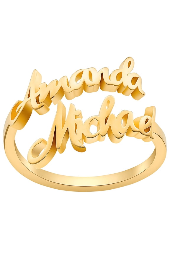 Women's Gold Plated Double Script Name Bypass Ring