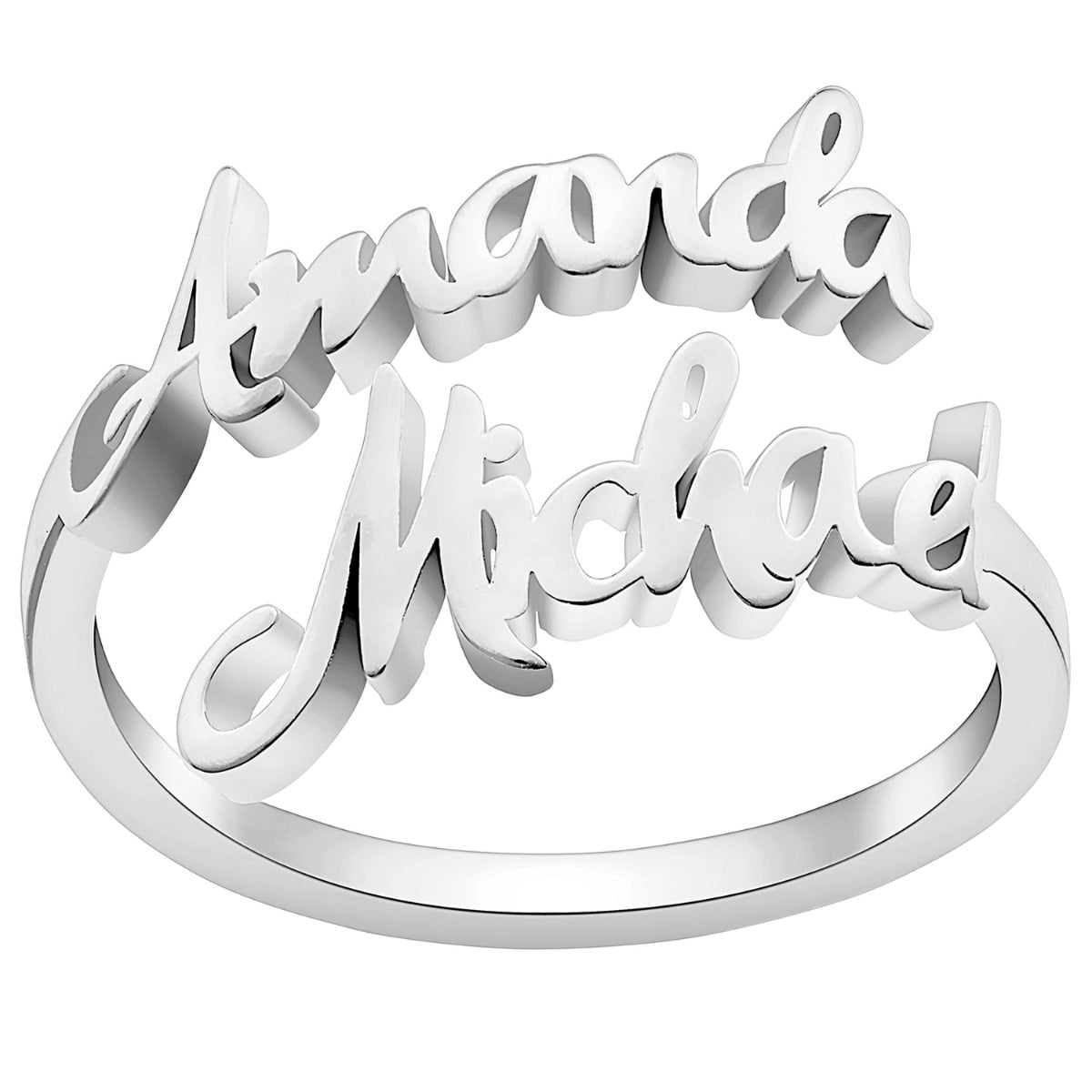 Personalized Planet Personalized Planet Women's Silver Plated Double Script Name Bypass Ring