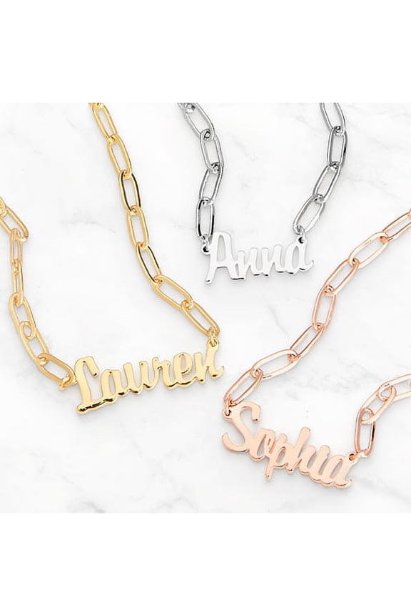 Petite Script Name Paperclip Chain Necklace ,Women's