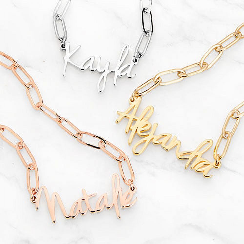 Personalized Planet Petite Script Name Paperclip Chain Necklace ,Women's