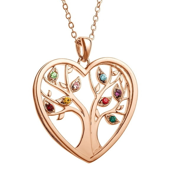 Personalized Planet Rhodium, Gold or Rose Gold Plated 3D Family Tree Heart Pendant ,Women's