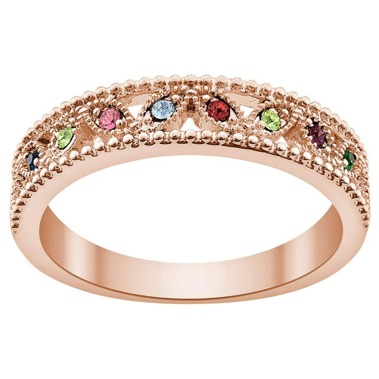 Personalized Planet Rhodium Gold or Rose Gold Plated Family Birthstone Band Ring Women s