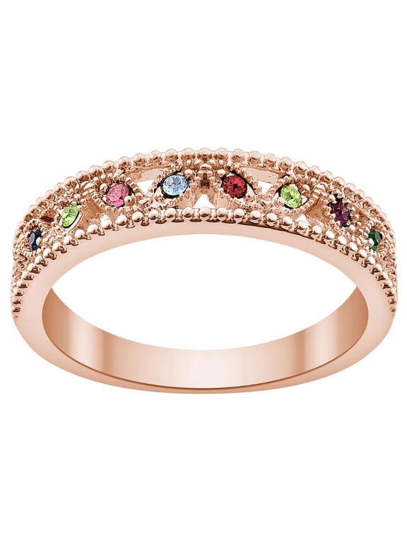 Rhodium, Gold or Rose Gold Plated Family Birthstone Band Ring ,Women's